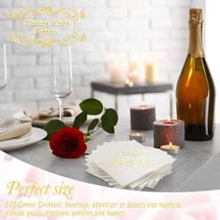 200 PCS Wedding Napkins Gold Mr and Mrs Cocktail Napkins, Beverage Cake Dessert Paper Napkins Disposable For Wedding Engagement Party Reception, Table Decorations, Wedding Party Supplies, Multi-Layer -Peugeot Shop 51Amk0S8skL