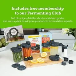 Fermentation Kit - 4 Wide Mouth Fermentation Lids And Mason Jar Pour Spout Caps, Mason Jar Pour Spout Lid. 1 Pour Handle- Pickling Kit, Flip Cap,Fits Pitcher Jars For Christmas Ferments And Drinks. -Peugeot Shop 51AnIQTlzsL