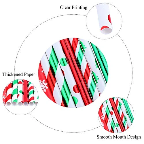 200 Pieces Christmas Foil Paper Straws Red Green White Stripe And Dots Christmas Tree Snowflake Biodegradable Drinking Straws For Christmas Party Supplies, 8 Style 2 200 Pieces Christmas Foil Paper Straws Red Green White Stripe And Dots Christmas Tree Snowflake Biodegradable Drinking Straws For Christmas Party Supplies, 8 Style - Image 2
