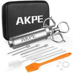 AKPE Meat Injector, Stainless Steel Marinade Injector Syringe For BBQ Grill And Turkey, 2 Ounce Syringe With 3 Needles, Easy To Use And Clean (With Case)