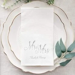 Mr & Mrs Dinner Napkins Silver Wedding Dinner Napkins Disposable Decorative Towels For Wedding Shower Banquet, Elegant Silver Wedding Rehearsal Dinner Party Decoraions,100 Pcs, 3-ply, 12"x16" -Peugeot Shop 51B2ByezyEL. AC 1