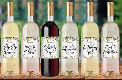 Printed Party Birthday Wine Bottle Labels, Greenery, Set Of 6 4 Printed Party Birthday Wine Bottle Labels, Greenery, Set Of 6 - Image 4