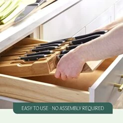 High-Grade 100% Bamboo Knife Drawer Organizer - 16 Knife Slots Plus A Sharpener Slot, Knife Organizer For Kitchen Organization, Durable, Secured, Practical, Eco-Friendly, Knife Block Without Knives. -Peugeot Shop 51BHXjcAfkL