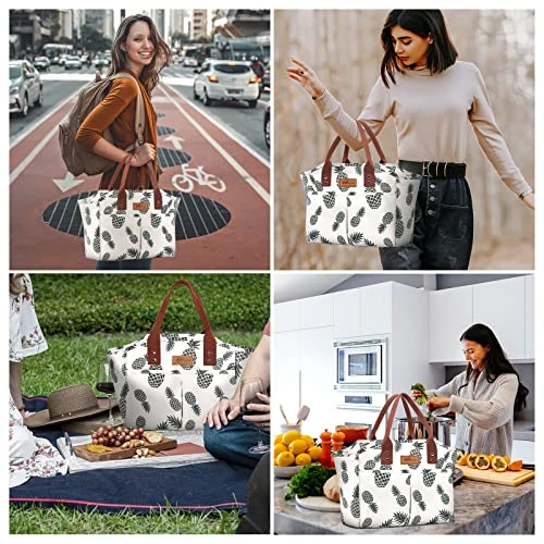 HOMESPON Fashionable Tote Reusable Insulated Lunch Bag Cooler Box With Pockets For Woman Man Work Shopping Or Travel (pineapple) 5 HOMESPON Fashionable Tote Reusable Insulated Lunch Bag Cooler Box With Pockets For Woman Man Work Shopping Or Travel (pineapple) - Image 5