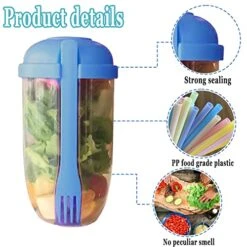 AGSIXZLAN 2pcs Salad Cup Set With Fork And Salad Dressing Holder - Keep Fit Salad Meal Shaker Cup - Portable Fruit And Vegetable Salad Cups Container For Lunch - （Blue+Green Salad） Container. -Peugeot Shop 51BQ37JbZmL