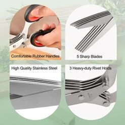 Herb Scissors, Multipurpose Cutting Shears With 5 Blade Kitchen Salad Scissors, Safety Cover And Cleaning Comb For Chopping Cilantro Onion Basil Chive Parsley, Black 8 Herb Scissors, Multipurpose Cutting Shears With 5 Blade Kitchen Salad Scissors, Safety Cover And Cleaning Comb For Chopping Cilantro Onion Basil Chive Parsley, Black -Peugeot Shop 51Ba2iV1lfL