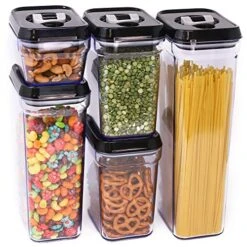 Air-Tight Food Storage Container Set | 5-Piece Set - Durable Plastic - BPA Free - Clear Plastic With Black Lids (2.0 Qt/2.3 Liters) (1.5 Qt./1.7 Liters) (0.9qt/1.0 Liter) (0.35qt/ 0.38 Liter)