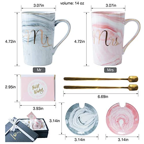 Mr And Mrs Coffee Mugs - Wedding Gifts For Bride And Groom - Gifts For Bridal Shower Engagement Wedding And Married Couples Anniversary - Ceramic Marble Cups 14 Oz Pink 2 Mr And Mrs Coffee Mugs - Wedding Gifts For Bride And Groom - Gifts For Bridal Shower Engagement Wedding And Married Couples Anniversary - Ceramic Marble Cups 14 Oz Pink - Image 2