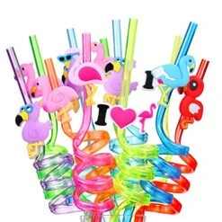 Usable Flamingo Straws For Birthday Party Supplies | Party Favors,Luau Hawaiian Pool Party With 2 Cleaning Brush (24+2)