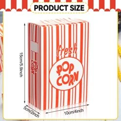 200 Pieces Paper Popcorn Bags Close Top Popcorn Boxes Container 6 X 4 X 2 Inches Red And White Striped Popcorn Cups Bucket For Movie Party And Theater Night Supplies White,Red