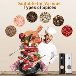 Electric Salt And Pepper Grinder Set (2 Pack), Rechargeable - No Battery Needed - Automatic Salt Pepper Mill Grinder, Adjustable Coarseness, LED Light, One-Hand Operation For Kitchen BBQ -Peugeot Shop 51Bl2nOjQPL