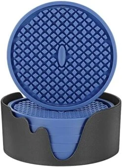 Silicone Coasters [6 Pack] Thickened Drink Coasters With Holder - Cup Mat - Non-Slip, Non-Stick, Stay Put, Deep Tray - Prevents Furniture And Tabletop Damages(Black) -Peugeot Shop 51BndoDHdAL. AC