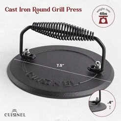 Ast Iron Skillet + Grill Press + Scraper Set - 10"-inch Pre-Seasoned Frying Pan + Silicone Handle Grip - 7" Round Burger Smasher - Indoor/Outdoor, Stove, Oven, Grill, Induction Safe Kitchen Cookware 12 Ast Iron Skillet + Grill Press + Scraper Set - 10"-inch Pre-Seasoned Frying Pan + Silicone Handle Grip - 7" Round Burger Smasher - Indoor/Outdoor, Stove, Oven, Grill, Induction Safe Kitchen Cookware -Peugeot Shop 51BsjHnheWL