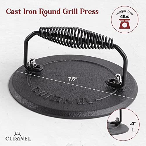 Ast Iron Skillet + Grill Press + Scraper Set - 10"-inch Pre-Seasoned Frying Pan + Silicone Handle Grip - 7" Round Burger Smasher - Indoor/Outdoor, Stove, Oven, Grill, Induction Safe Kitchen Cookware 3 Ast Iron Skillet + Grill Press + Scraper Set - 10"-inch Pre-Seasoned Frying Pan + Silicone Handle Grip - 7" Round Burger Smasher - Indoor/Outdoor, Stove, Oven, Grill, Induction Safe Kitchen Cookware - Image 3