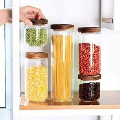 Glass Canisters Set Of 5 For The Kitchen, Glass Storage Container Jars With Airtight Acacia Lid For Coffee Beans, Flour, Sugar, Rice And Spaghetti And Etc -Peugeot Shop 51BtJZCBi9L