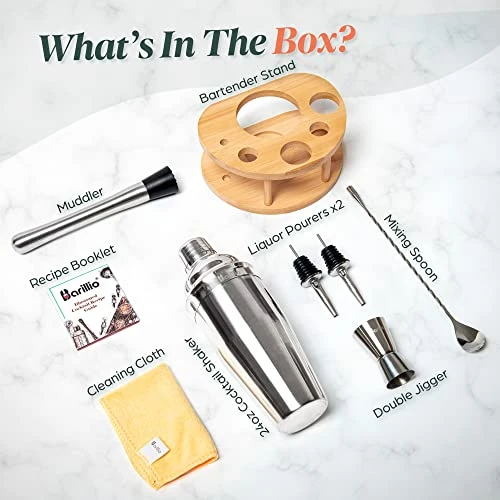 Mixology Bartender Kit Cocktail Shaker Set By Barillio: Drink Mixer Set With Bar Tools, Bamboo Stand Cocktail Mixer Mixing Spoon Mojito Muddler Jigger Liquor Pourers Recipes Booklet 2 Mixology Bartender Kit Cocktail Shaker Set By Barillio: Drink Mixer Set With Bar Tools, Bamboo Stand Cocktail Mixer Mixing Spoon Mojito Muddler Jigger Liquor Pourers Recipes Booklet - Image 2