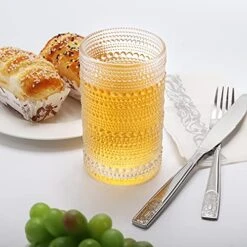 Set Of 6 Vintage Drinking Glasses, 12 Oz Clear Hobnail Glasses Tumbler, Embossed Design Glassware For Beverages, Water, Juice, Beer, Cocktail, Whiskey And Milk -Peugeot Shop 51BxkmGipdL