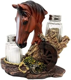 Country Western Chestnut Brown Stallion Horse By Farm Wagon Wheel Lasso Horseshoes Salt And Pepper Shakers Holder Figurine Set 6.25"High Old Fashioned Rustic Decor Statue (Chestnut Brown) 10 Country Western Chestnut Brown Stallion Horse By Farm Wagon Wheel Lasso Horseshoes Salt And Pepper Shakers Holder Figurine Set 6.25"High Old Fashioned Rustic Decor Statue (Chestnut Brown) -Peugeot Shop 51Bylv94E2S