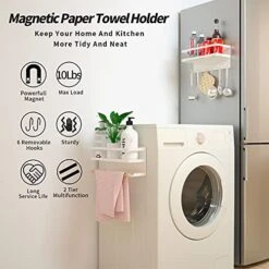 Magnetic Spice Rack For Refrigerator,Magnetic Paper Towel Holder,Heave Duty Spice Storage For Fridge,Magnetic Shelf For Kitchen Organizer (White, 2 Pack Combination Set) -Peugeot Shop 51BzXX8z6YS