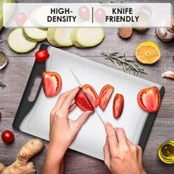 Extra Large Cutting Board, 17.33" Plastic Cutting Board For Kitchen Dishwasher Chopping Board With Juice Grooves Kitchen Cutting Board With Easy Grip Handle, Clear And Black,XL, Kikcoin -Peugeot Shop 51C5mEDarjL