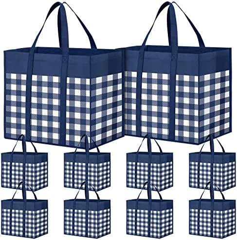 WOWBOX Reusable Grocery Bags,4-Pack, Foldable Reusable Shopping Tote Bags Bulk With Reinforced Handles,Large Storage Bags With Water Resistant Coating For Groceries,Multipurpose,Black-White 8 WOWBOX Reusable Grocery Bags,4-Pack, Foldable Reusable Shopping Tote Bags Bulk With Reinforced Handles,Large Storage Bags With Water Resistant Coating For Groceries,Multipurpose,Black-White - Image 8