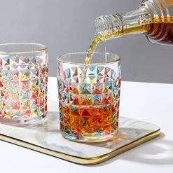 Whiskey Glasses Set Of 2, 10oz Colorful Old Fashioned Glasses, Crystal Glassware For Bourbon Scotch Cocktail Rum Vodka Liquor -Peugeot Shop 51CBXjb2JIL