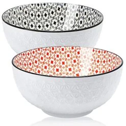 8.3" Large Salad Soup Ramen Bowls, 68 OZ Super Stackable Round Fine Porcelain Cereal Pasta Serving Bowl Sets, 2 Pack - Microwavable Ceramic Bowls - Heat And Cold Resistant Porcelain