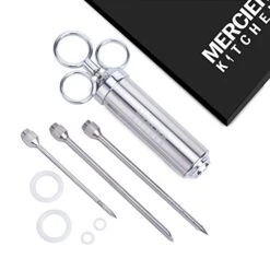 MERCIER Stainless Steel Heavy Duty Meat Marinade Injector With 2-oz Large Capacity Barrel And 3 Marinade Needles