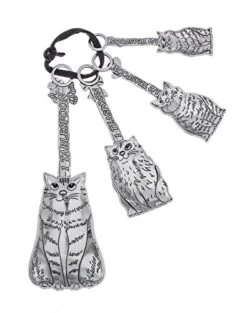 Family Of Cats Polished Silver Tone Zinc Alloy Measuring Spoons, 4-Piece Set