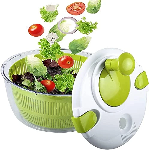 Vegetable And Salad Spinner With Secure Lid Lock & Rotary Handle Salad Spinners With Bowl, Colander & Built-in Draining System (Green) 1 Vegetable And Salad Spinner With Secure Lid Lock & Rotary Handle Salad Spinners With Bowl, Colander & Built-in Draining System (Green)