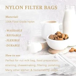 3 Pcs Nut Milk Bags, 150/75/48 Micron Reusable Nylon Food Strainers Bags Multi-use Food Grade Soy Milk Filter Bags, Yogurt Milk Wine Brew Coffee Filters Bag Strainers Filtration (6"x8") 11 3 Pcs Nut Milk Bags, 150/75/48 Micron Reusable Nylon Food Strainers Bags Multi-use Food Grade Soy Milk Filter Bags, Yogurt Milk Wine Brew Coffee Filters Bag Strainers Filtration (6"x8") -Peugeot Shop 51CaKhMyFiL
