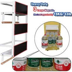 Magnetic Fridge Spice Rack Refrigerator Organizer Rack Double Tier Foldable Kitchen Magnetic Side Shelf For Storage Spices Olive Oil Sauce Salt Pepper Towel With Wooden Holder Hook And Screw White -Peugeot Shop 51Cd1GctQoL