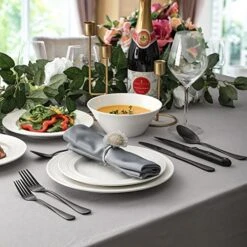 48-Piece Matte Black Silverware Set With Steak Knives For 8, Food-Grade Stainless Steel Flatware Set, Includes Spoons Forks Knives, Kitchen Cutlery For Home Office Restaurant Hotel 11 48-Piece Matte Black Silverware Set With Steak Knives For 8, Food-Grade Stainless Steel Flatware Set, Includes Spoons Forks Knives, Kitchen Cutlery For Home Office Restaurant Hotel -Peugeot Shop 51Cf0Tgu2XL