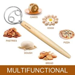 Danish Dough Whisk Large Hand Mixer - 2 Pack Large 13” Stainless Steel Wooden Danish Whisk With 2 Dough Scraper - Dutch Style Artisan Blender For Bread, Batter, Cake, Pastry - Gift For Bakers -Peugeot Shop 51CfAO05phL