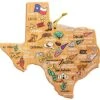 Exas State Shaped Cutting Board And Charcuterie Serving Platter With Artwork By Fish Kiss, Includes Hang Tie For Wall Display