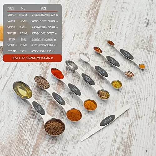 Magnetic Metal Measuring Spoons Set Stainless Steel Etched Stackable Teaspoons Tablespoons Dual Sided Measure Spoon Set Of 8 For Measuring Dry And Liquid Ingredients (Black) 2 Magnetic Metal Measuring Spoons Set Stainless Steel Etched Stackable Teaspoons Tablespoons Dual Sided Measure Spoon Set Of 8 For Measuring Dry And Liquid Ingredients (Black) - Image 2
