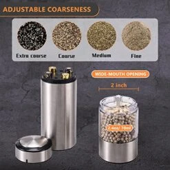 Electric Salt And Pepper Grinder Battery Operated| Stainless Steel Auto Pepper Mill Grinder Refillable| One Hand Operation| LED Light| Adjustable Coarseness| 1 Pack 8 Electric Salt And Pepper Grinder Battery Operated| Stainless Steel Auto Pepper Mill Grinder Refillable| One Hand Operation| LED Light| Adjustable Coarseness| 1 Pack -Peugeot Shop 51CtQX4OELL