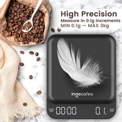 Espresso Scale With Timer, Ingecafea Digital Coffee Scale 3kg/0.1g High Precision, Pour Over Coffee Scale With Tare Feature, Rechargeable Coffee Scale Measures For G/oz/ml -Peugeot Shop 51Cvb5QFYzL