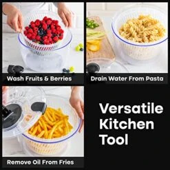 Neatness Large Salad Spinner With Drain, Bowl, And Colander - Quick And Easy Multi-Use Lettuce Spinner, Vegetable Dryer, Fruit Washer, Pasta And Fries Spinner - 5.28 Qt -Peugeot Shop 51Cz7G5QtsL