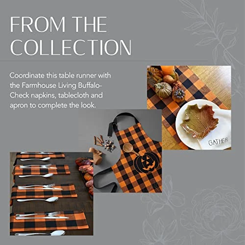 Use Living Fall Buffalo-Check Table Runner, Seasonal Farmhouse Table Runner, 13" W X 70" L, Orange And Black 4 Use Living Fall Buffalo-Check Table Runner, Seasonal Farmhouse Table Runner, 13" W X 70" L, Orange And Black - Image 4