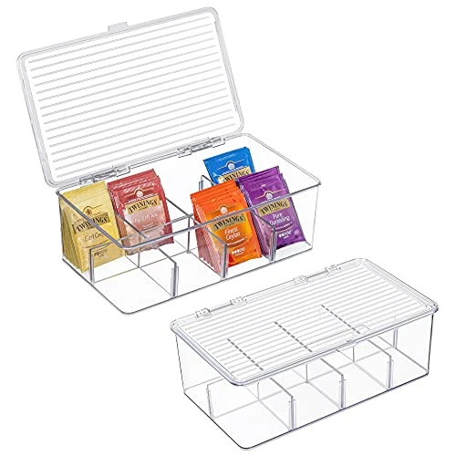 2 Pack Stackable Tea Bag Organizer, Vtopmart Plastic Tea Storage Box For Kitchen Pantry Cabinets And Countertops, Holder For Tea Bags, Coffee, Sugar Packets, Small Packets 1 2 Pack Stackable Tea Bag Organizer, Vtopmart Plastic Tea Storage Box For Kitchen Pantry Cabinets And Countertops, Holder For Tea Bags, Coffee, Sugar Packets, Small Packets