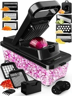 9-in-1 Vegetable Chopper & Mandoline Slicer For Kitchen - Veggie Chopper Vegetable Cutter, Food Chopper, Onion Chopper Dicer, Veggie Chopper With Container, Vegetable Chopper With Container - Black
