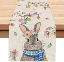 Happy Easter Egg Cute Bunny Table Runner 13x72 Inches Seasonal Spring Decor Summer Holiday Farmhouse Indoor Vintage Theme Gathering Dinner Party Decorations -Peugeot Shop 51DpSPKOOeL. AC 1