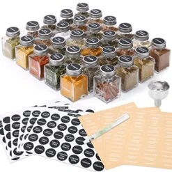 49-Pack Cube Glass Spice Jars With 372 Labels, 49 Shakers, Lids, 4.5 Oz Empty Square Spice Bottle, Reusable Clear Kitchen Spice Storage Containers