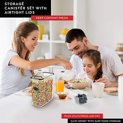 Ereal Containers Storage Set - Cereal Dispenser Airtight Food Storage Container BPA-Free 4 Pc (135.2oz) Pantry Organization And Storage 8 Labels 1 Marker, Canister For Sugar & Flour 2 Ereal Containers Storage Set - Cereal Dispenser Airtight Food Storage Container BPA-Free 4 Pc (135.2oz) Pantry Organization And Storage 8 Labels 1 Marker, Canister For Sugar & Flour - Image 2