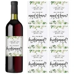 Printed Party Bridesmaid Proposal Wine Bottle Label Gift, Greenery, Set Of 8