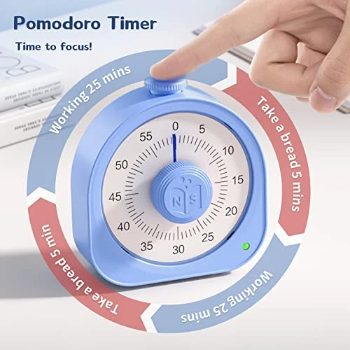 Timer Rechargeable ZZWS 60 Minute Visual Timer Desk Countdown Time Clock For Kids And Adults, Kitchen Timer Cooking Pomodoro Timer Productivity, Time Management Tool For Teaching Classroom (Blue) 3 Timer Rechargeable ZZWS 60 Minute Visual Timer Desk Countdown Time Clock For Kids And Adults, Kitchen Timer Cooking Pomodoro Timer Productivity, Time Management Tool For Teaching Classroom (Blue) - Image 3