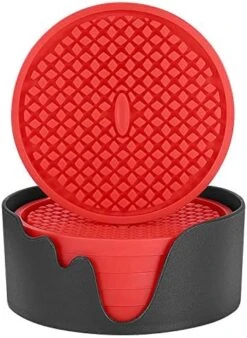 Silicone Coasters [6 Pack] Thickened Drink Coasters With Holder - Cup Mat - Non-Slip, Non-Stick, Stay Put, Deep Tray - Prevents Furniture And Tabletop Damages(Black) -Peugeot Shop 51E1GmkSlL. AC