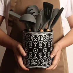 Ceramic Utensil Holder For Kitchen Counter - Large Black Utensil Crock For Countertop Organization - Modern Farmhouse Decor Kitchen Accessories - Dishwasher Safe -Peugeot Shop 51E2mGSfCUL