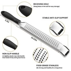 Lemon Zester & Cheese Grater – A Sharp Kitchen Tool For Parmesan, Ginger, Garlic, Nutmeg, Chocolate, Vegetables, Fruits - Stainless Steel, Black